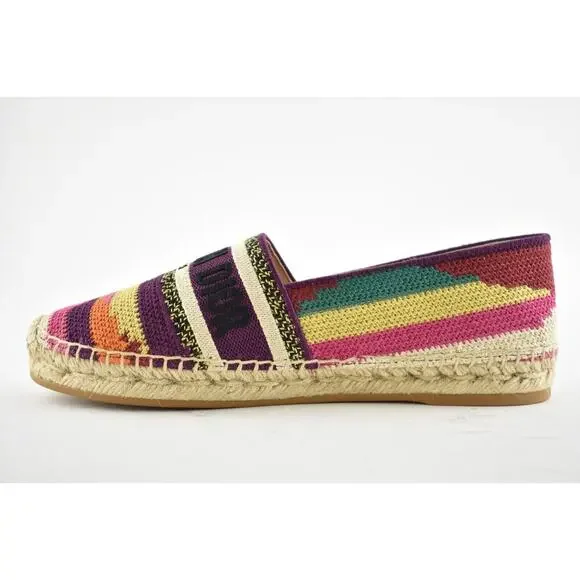 Dior Granville Patchwork Cotton Logo Embroidered Multicolor Espadrille Flat 42 - Picture 9 of 12